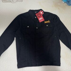 South Pole Black Denim Shirt Jacket with Yellow Embroidered Logo